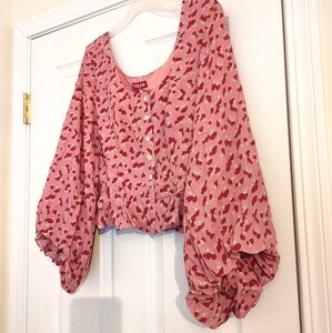 BNWT Staud Gisele Mushroom Blush Cropped Peplum Blouse in Size: 10